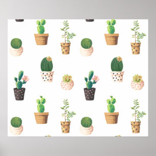 Green Dessert Succulent Cactus in Pots Poster