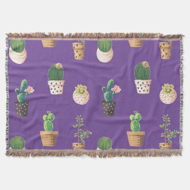 Green Dessert Succulent Cactus in Pots Throw Blanket (Front)