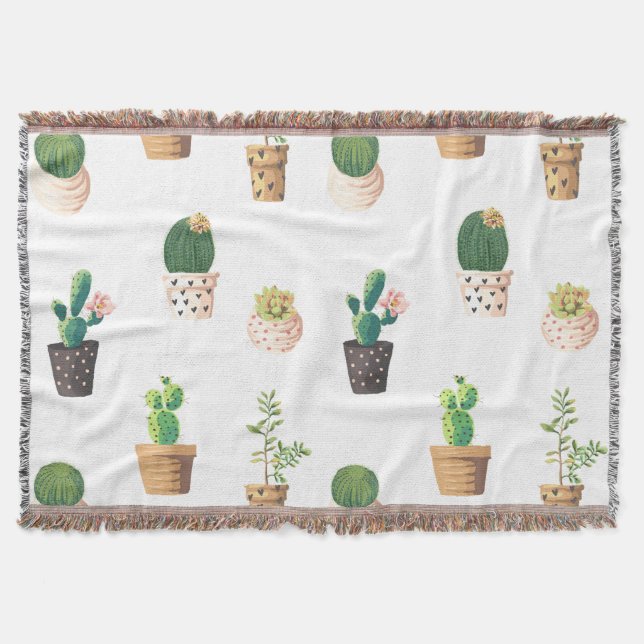 Green Dessert Succulent Cactus in Pots Throw Blanket (Front)