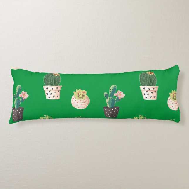 Green Dessrt Succulent Cactus in Pots Body Cushion (Front)