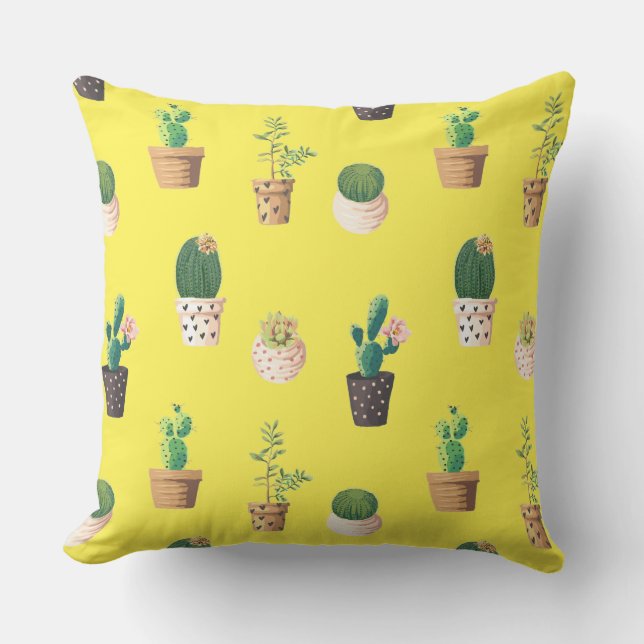 Green Dessrt Succulent Cactus in Pots Cushion (Front)