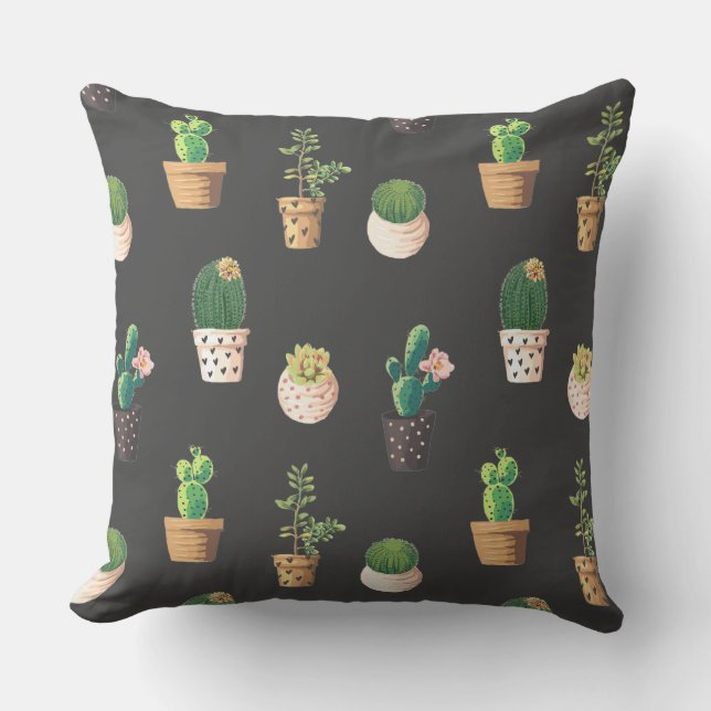 Green Dessrt Succulent Cactus in Pots Cushion (Front)