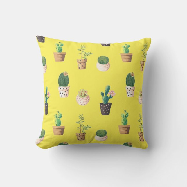 Green Dessrt Succulent Cactus in Pots Cushion (Front)