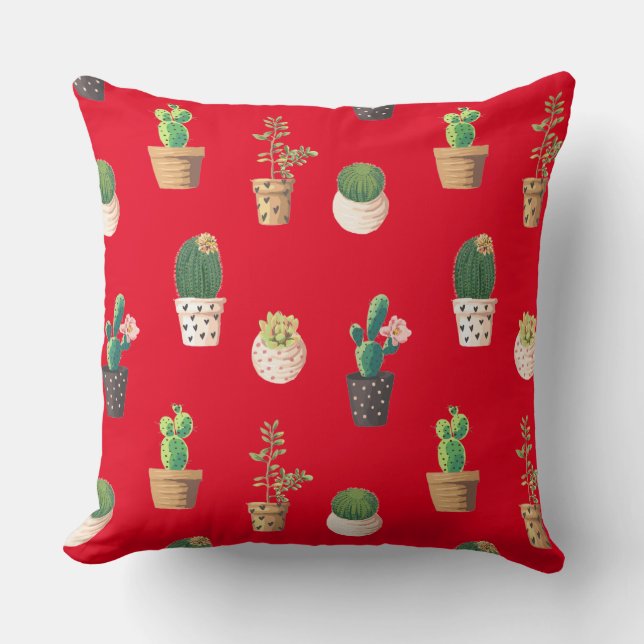 Green Dessrt Succulent Cactus in Pots Cushion (Front)