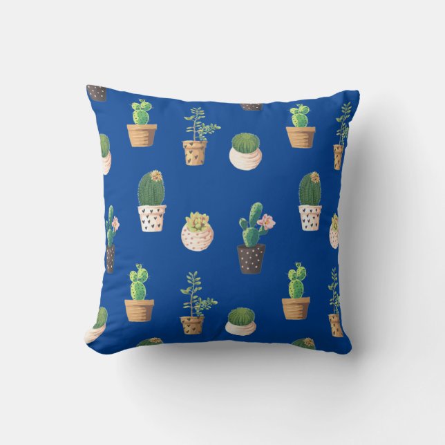 Green Dessrt Succulent Cactus in Pots Cushion (Front)