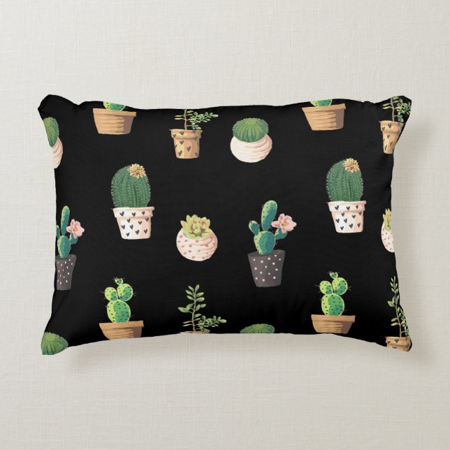 Green Dessrt Succulent Cactus in Pots Decorative Cushion (Front)