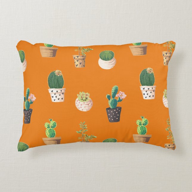 Green Dessrt Succulent Cactus in Pots Decorative Cushion (Front)