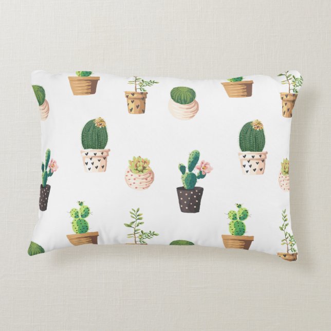 Green Dessrt Succulent Cactus in Pots Decorative Cushion (Back)