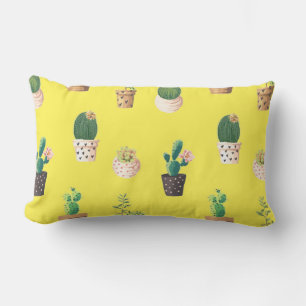 Green Dessrt Succulent Cactus in Pots Lumbar Cushion