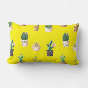 Green Dessrt Succulent Cactus in Pots Lumbar Cushion