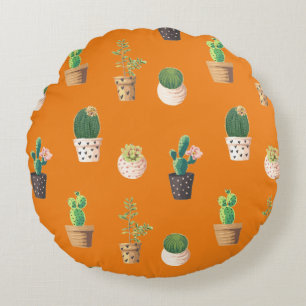 Green Dessrt Succulent Cactus in Pots Round Cushion