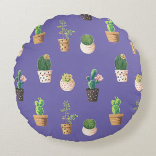 Green Dessrt Succulent Cactus in Pots Round Cushion