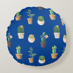 Green Dessrt Succulent Cactus in Pots Round Cushion