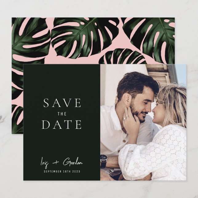 Green Destination Wedding Photo Save The Date Card (Front/Back)