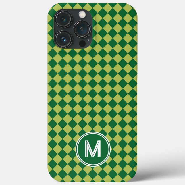 Green Diagonal Chequerboard Case-Mate iPhone Case (Back)