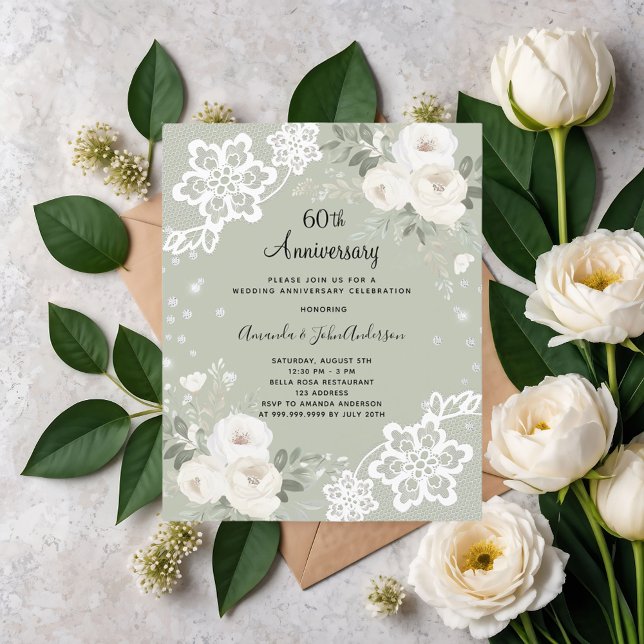 Green diamond 60th wedding anniversary invitation (Creator Uploaded)