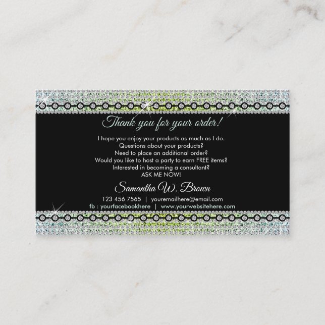 Green Diamond Bling Luxury Jewellery Business Card (Front)