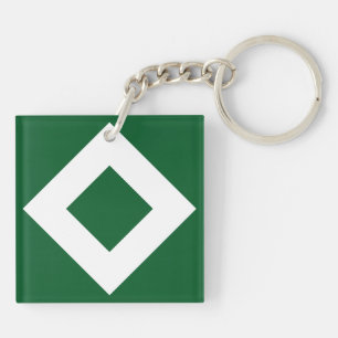 Green Diamond, Bold White Border Key Ring