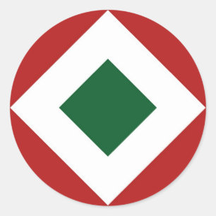 Green Diamond, Bold White Border on Red Classic Round Sticker