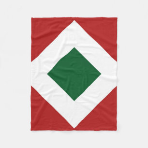 Green Diamond, Bold White Border on Red Fleece Blanket