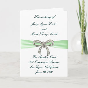 Green Diamond Bow Wedding Program Card