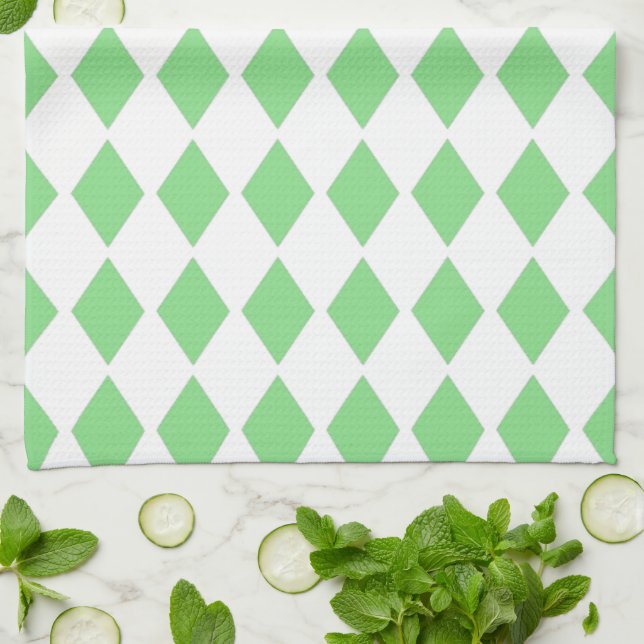Green Diamond Design Tea Towel (Folded)