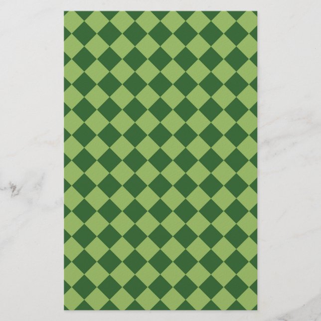 Green Diamond Harlequin Chequered Pattern Stationery (Front)