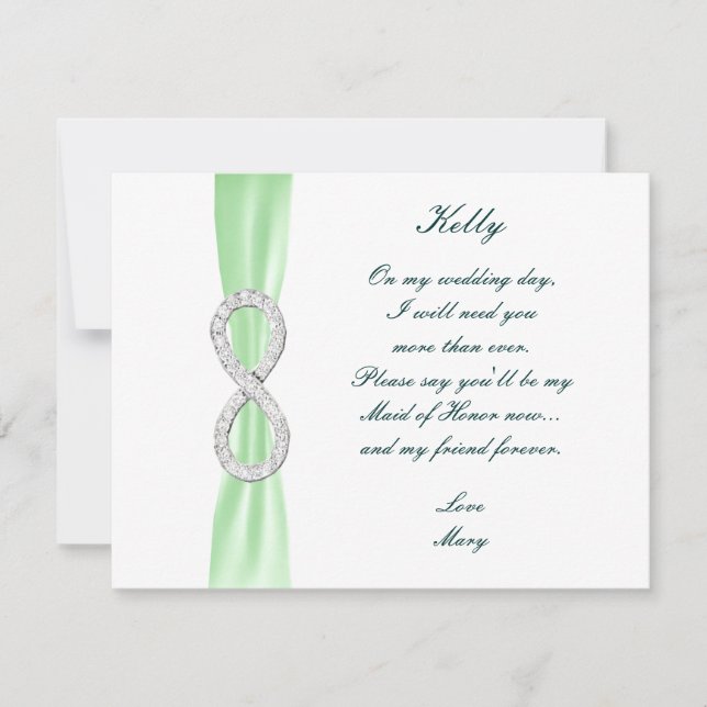 Green Diamond Infinity Wedding Maid Of Honour Card (Front)