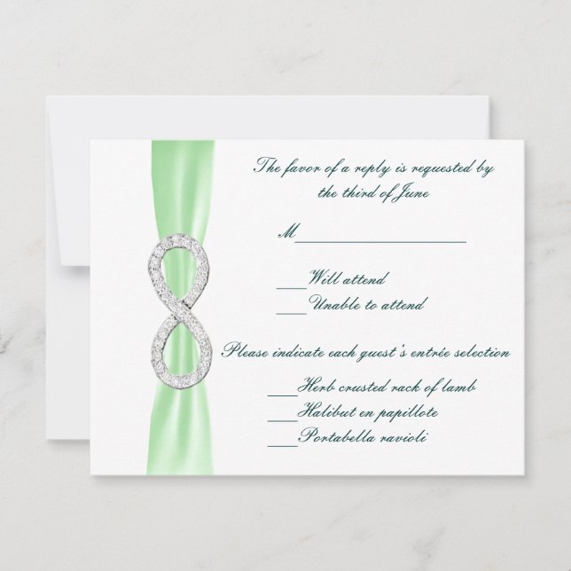 Green Diamond Infinity Wedding Response Card (Front)