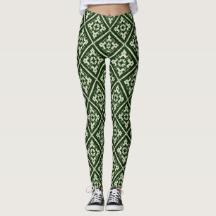 Green Diamond Nordic Knit Seamless Pattern Leggings