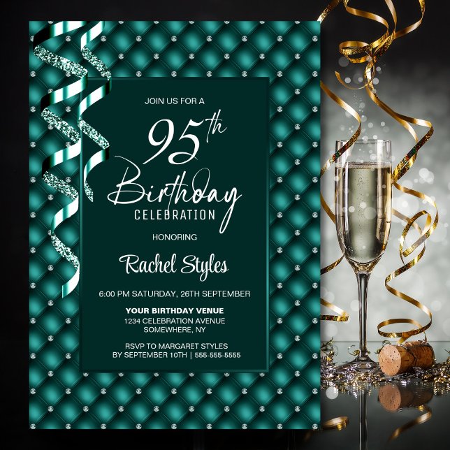 Green Diamond Pattern 95th Birthday Party Invitation (Creator Uploaded)