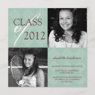 Green diamond square photo graduation announcement