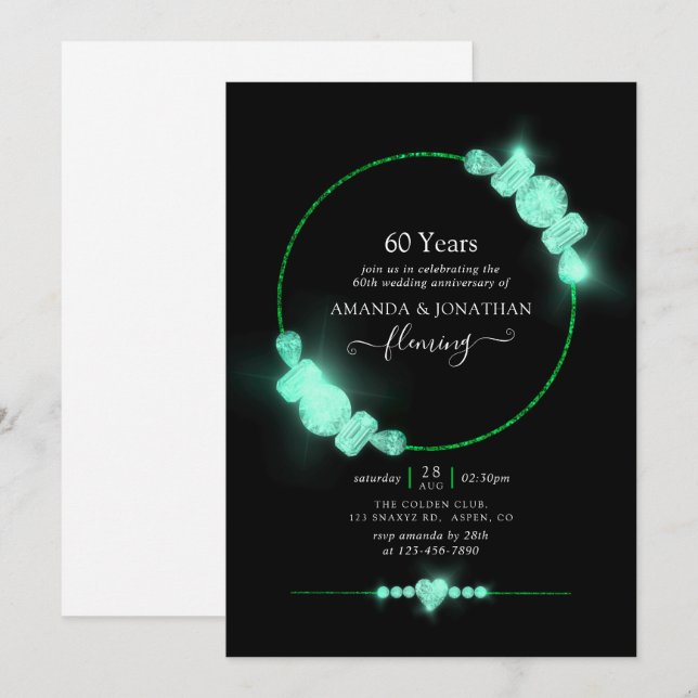 Green Diamond Wedding Anniversary Party Invitation (Front/Back)