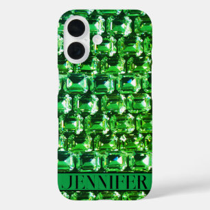 Green Diamonds, green gemstone jewellery pattern iPhone 16 Case