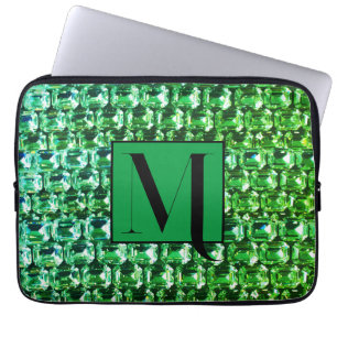 Green diamonds, green gemstone jewellery pattern   laptop sleeve