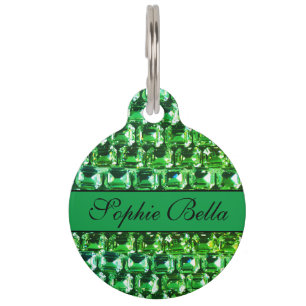 Green Diamonds, green gemstone jewellery pattern Pet Tag