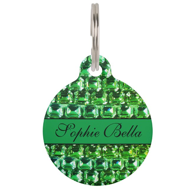 Green Diamonds, green gemstone jewellery pattern   Pet Tag (Front)