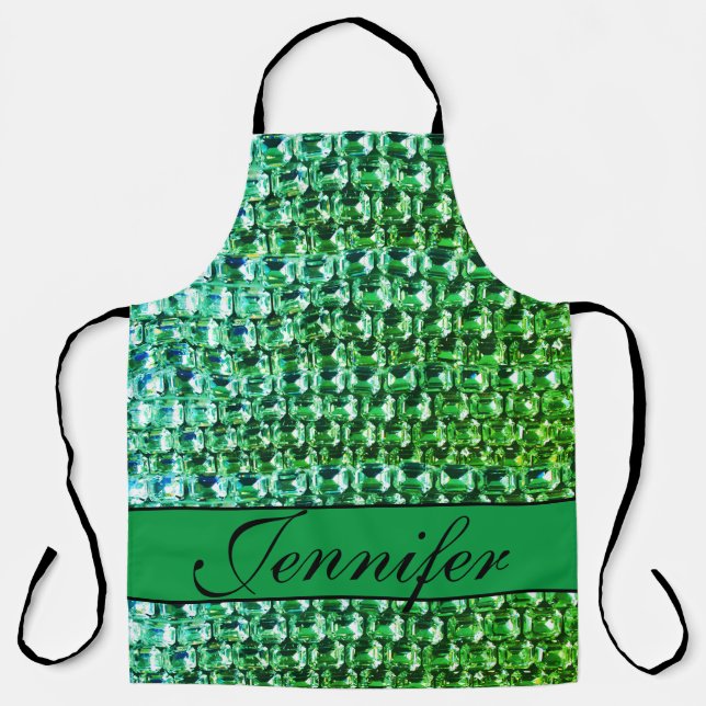 Green Diamonds, green gemstones jewellery pattern  Apron (Front)