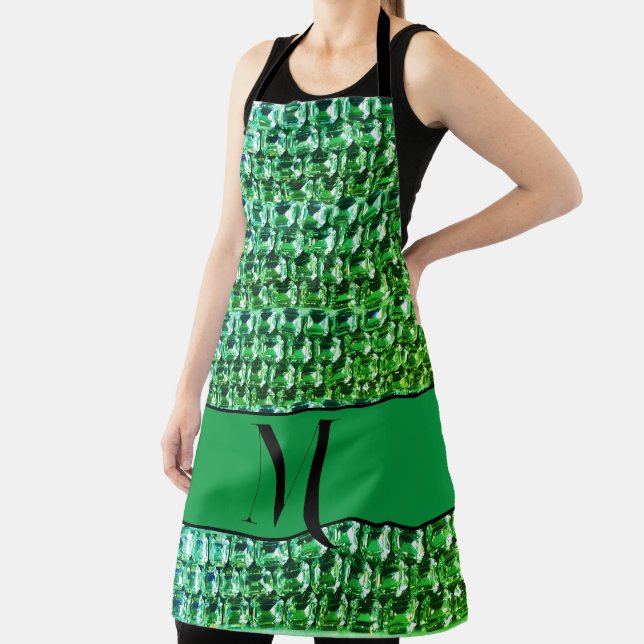 Green Diamonds, green gemstones jewellery pattern  Apron (Insitu)