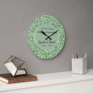 Green Diamonds Look Wedding Anniversary Large Clock