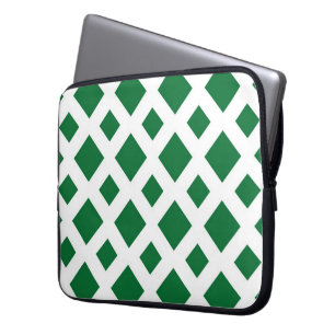 Green Diamonds on White Laptop Sleeve