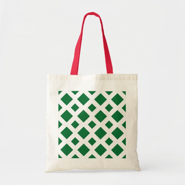 Green Diamonds on White Tote Bag (Front)