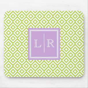 Green Diamonds Pattern and Monogram Mouse Mat