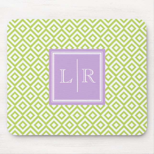 Green Diamonds Pattern and Monogram Mouse Mat (Front)