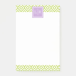 Green Diamonds Pattern and Monogram Post-it Notes