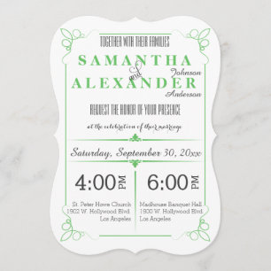 Green Die Cut Bracket Art Deco Wedding Invite