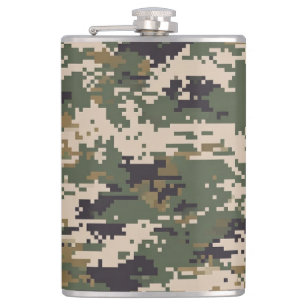 Green Digital Camouflage Pattern Hip Flask