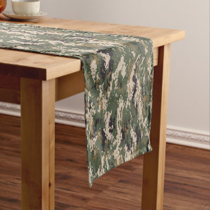 Green Digital Camouflage Pattern Short Table Runner