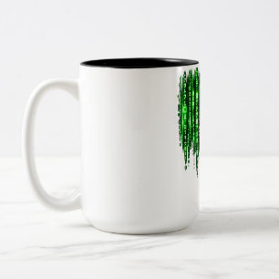 Green Digital Code Rain – Cyberpunk Matrix Style  Two-Tone Coffee Mug