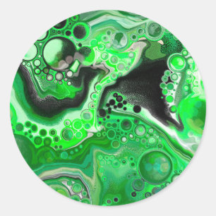 Green Digital Fluid Marble Art    Classic Round Sticker
